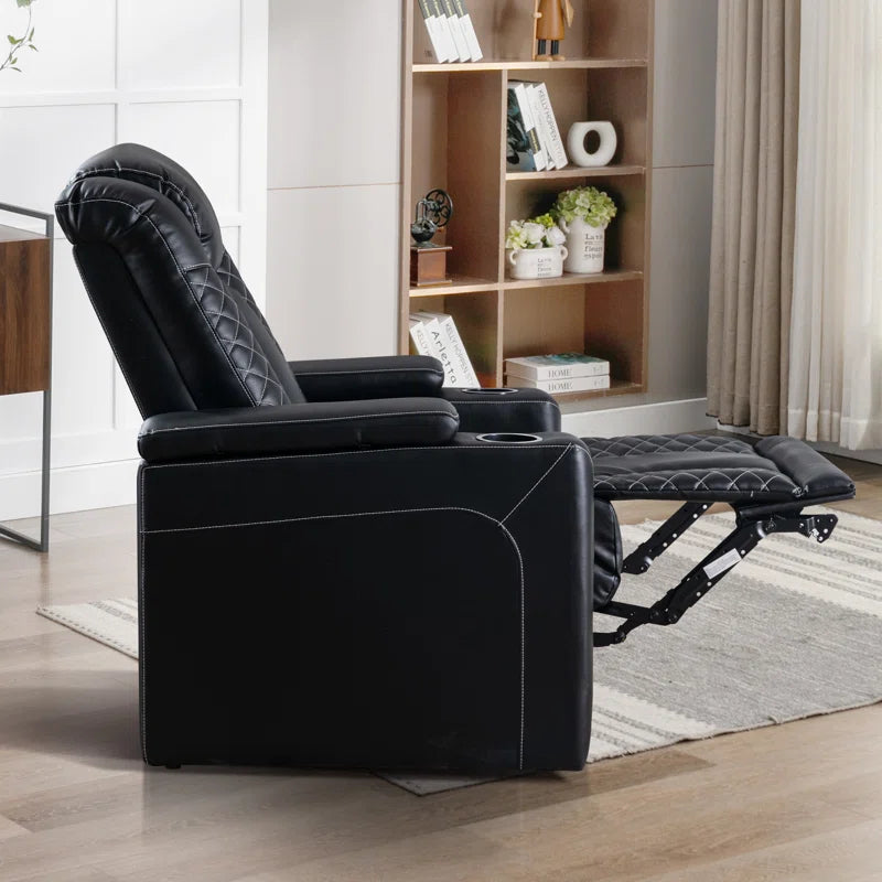 35.4'' Wide Modern Faux Leather Power Recliner Home Theater Individual Seat with Cup Holders