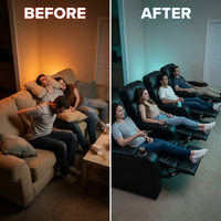 25.6" Wide Modern Soft Breathable Faux Leather Massage Home Theater Individual Seat with Remote Control (Set of 4) — Before & After