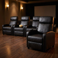 25.6" Wide Modern Soft Breathable Faux Leather Massage Home Theater Individual Seat with Remote Control (Set of 4) — Studio Shot