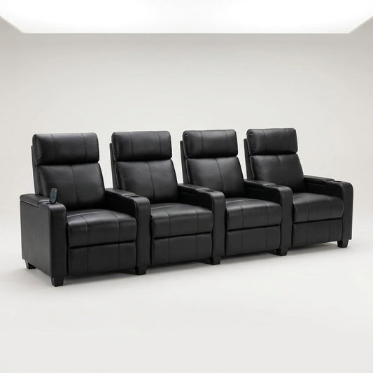 25.6" Wide Modern Soft Breathable Faux Leather Massage Home Theater Individual Seat with Remote Control (Set of 4) — Studio Shot