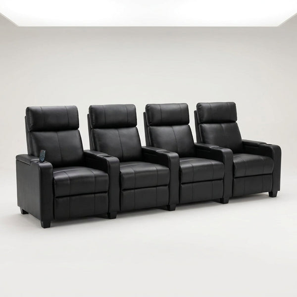 25.6" Wide Modern Soft Breathable Faux Leather Massage Home Theater Individual Seat with Remote Control (Set of 4) — Studio Shot