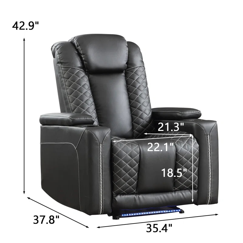 35.4'' Wide Modern Faux Leather Power Recliner Home Theater Individual Seat with Cup Holders