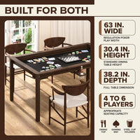 63 In. W 4-6-Player Wood Poker Table with Removable Top and Cup Holders — Results & Stats