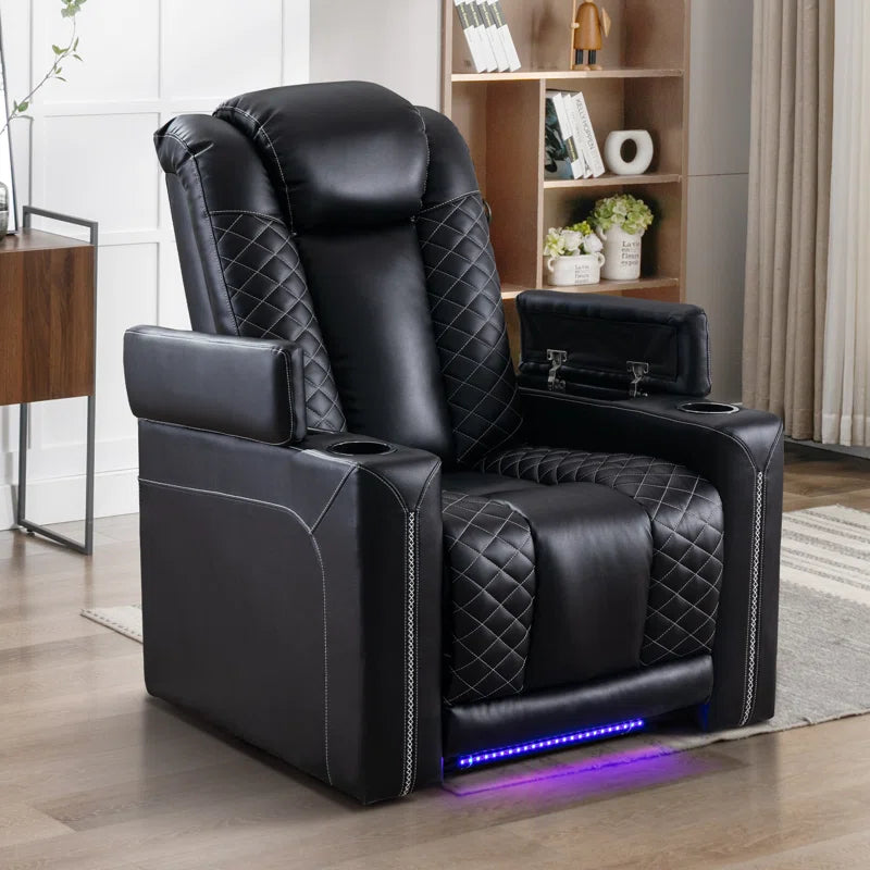 35.4'' Wide Modern Faux Leather Power Recliner Home Theater Individual Seat with Cup Holders