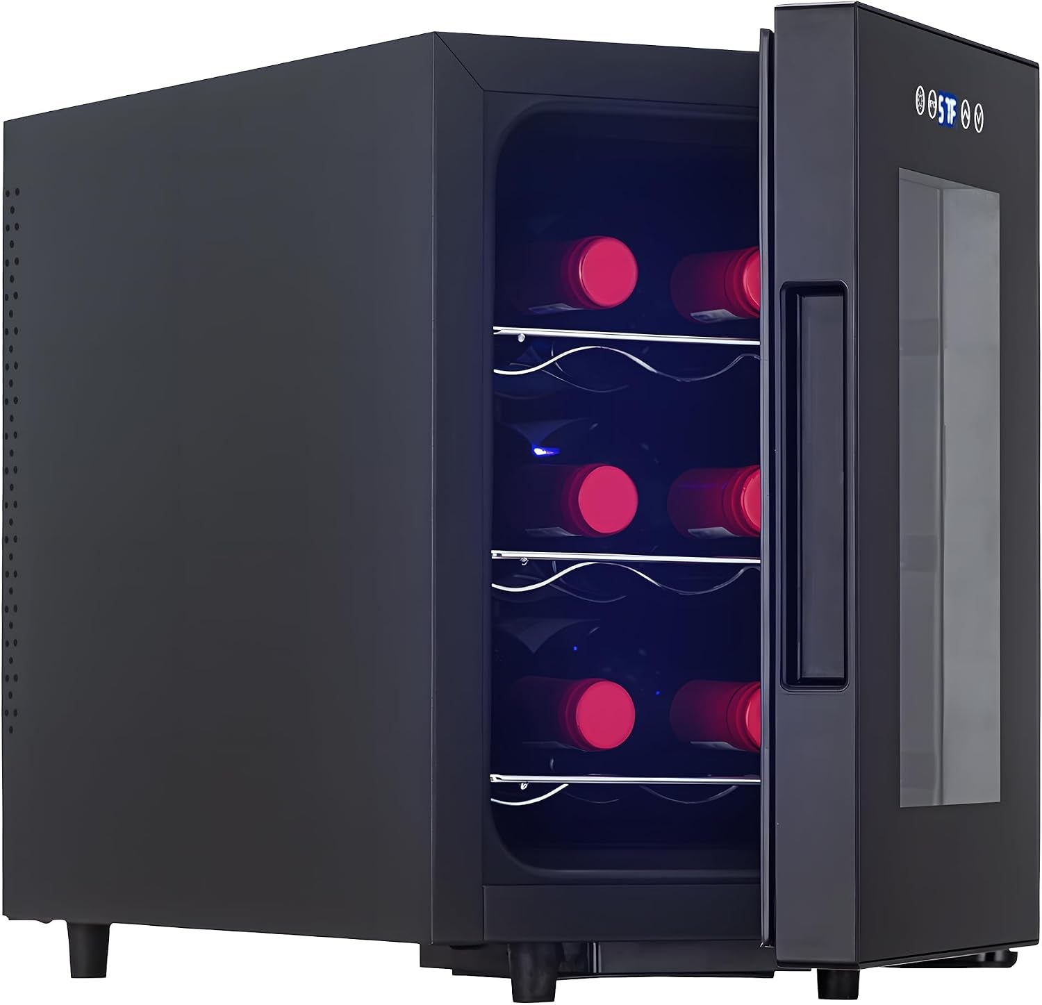 Wine Fridge, Digital Temperature Control White & Red Wine 6 Bottle Wine Cooler with Wine Rack, Champagne Wine Cooler Refrigerator for Bar, Home,Kitchen,Gift (Black)