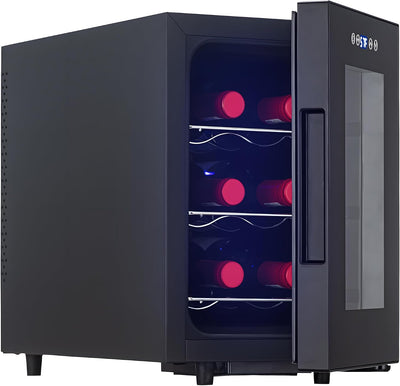 Wine Fridge, Digital Temperature Control White & Red Wine 6 Bottle Wine Cooler with Wine Rack, Champagne Wine Cooler Refrigerator for Bar, Home,Kitchen,Gift (Black)