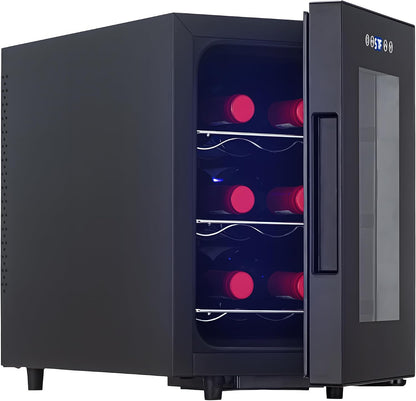 Wine Fridge, Digital Temperature Control White & Red Wine 6 Bottle Wine Cooler with Wine Rack, Champagne Wine Cooler Refrigerator for Bar, Home,Kitchen,Gift (Black)