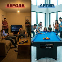7FT Pool Table Billiard Table with Cues Rack Triangle Ball Set Brush Chalk Cubes Complete Set Pool Table for Family Friend Villa Home Office — Before & After