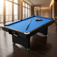 7FT Pool Table Billiard Table with Cues Rack Triangle Ball Set Brush Chalk Cubes Complete Set Pool Table for Family Friend Villa Home Office — Studio Shot