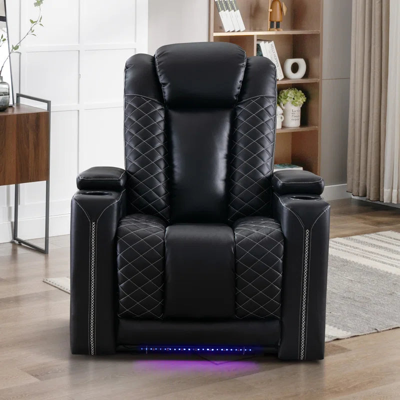 35.4'' Wide Modern Faux Leather Power Recliner Home Theater Individual Seat with Cup Holders