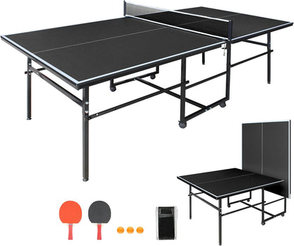 Foldable 8FT/8.5FT/9FT Ping Pong Table Set, Portable Indoor Table Tennis Table with 0.2'' Durable MDF Top, Quick Game Mesa De Ping Pong Para Adultos with Net, 2 Paddles & 3 Balls