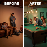 Pool Table Built for Home Entertainment, 8 Foot Full Size, Automatic Ball Return, Complete Accessory Set — Before & After