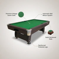 Pool Table Built for Home Entertainment, 8 Foot Full Size, Automatic Ball Return, Complete Accessory Set — infographic