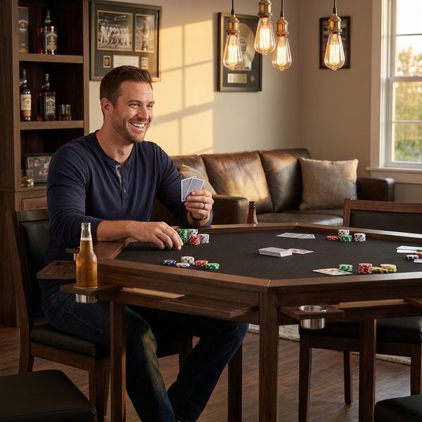 Convertible Poker Table Designed for Game Nights, Wood Construction, Removable Top, 4-6 Players, Cup Holders