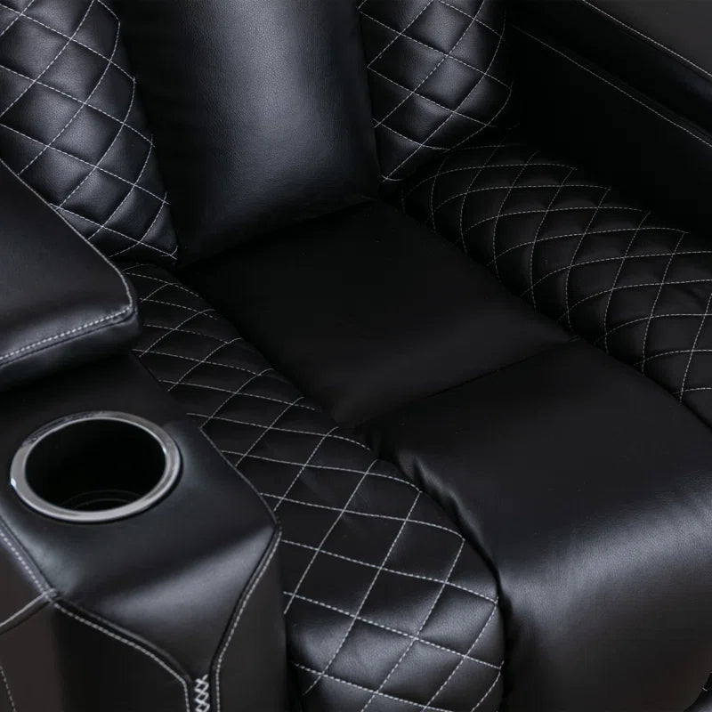 35.4'' Wide Modern Faux Leather Power Recliner Home Theater Individual Seat with Cup Holders