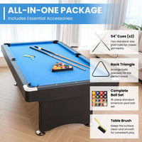 7FT Pool Table Billiard Table with Cues Rack Triangle Ball Set Brush Chalk Cubes Complete Set Pool Table for Family Friend Villa Home Office