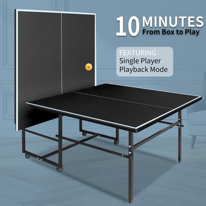 Foldable 8FT/8.5FT/9FT Ping Pong Table Set, Portable Indoor Table Tennis Table with 0.2'' Durable MDF Top, Quick Game Mesa De Ping Pong Para Adultos with Net, 2 Paddles & 3 Balls